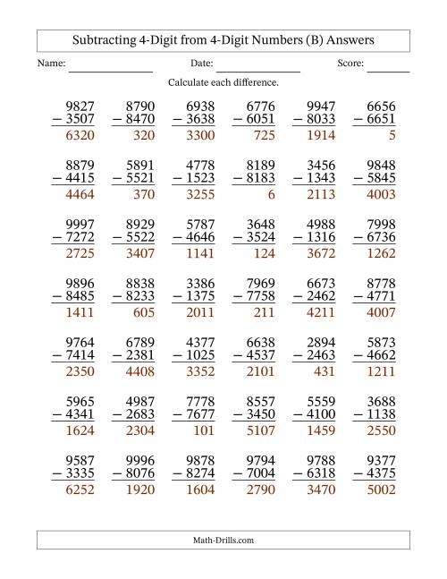 The Subtracting 4-Digit from 4-Digit Numbers With No Regrouping (42 Questions) (B) Math Worksheet Page 2