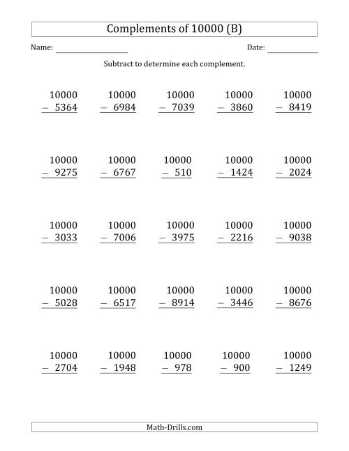 The Complements 10000 by Subtracting (B) Math Worksheet