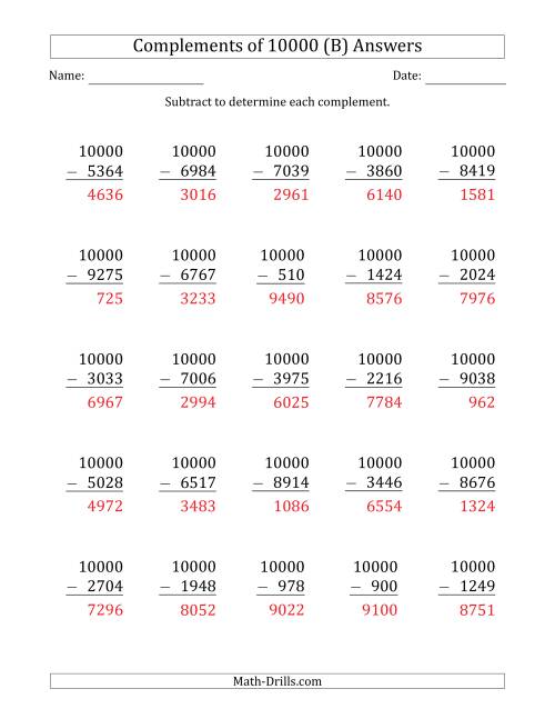 The Complements 10000 by Subtracting (B) Math Worksheet Page 2