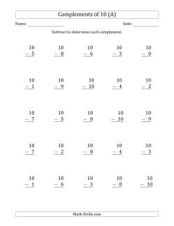 Complements of 10 by Subtracting