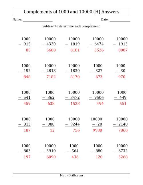 The Complements of 1000 and 10000 by Subtracting (H) Math Worksheet Page 2