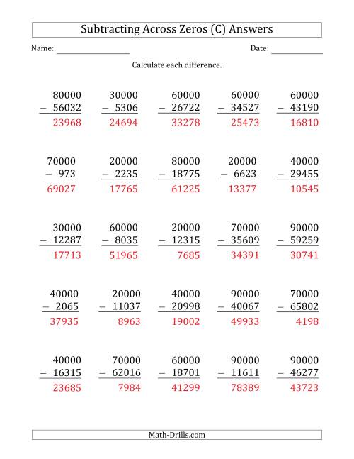 The Subtracting Across Zeros from Multiples of 10000 (C) Math Worksheet Page 2