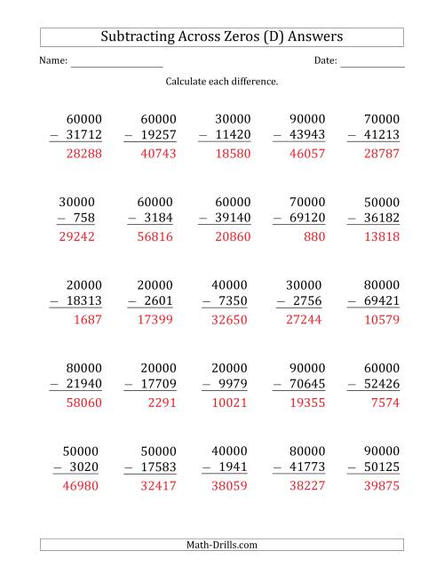 The Subtracting Across Zeros from Multiples of 10000 (D) Math Worksheet Page 2
