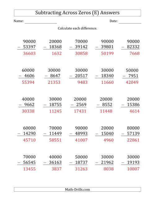 The Subtracting Across Zeros from Multiples of 10000 (E) Math Worksheet Page 2