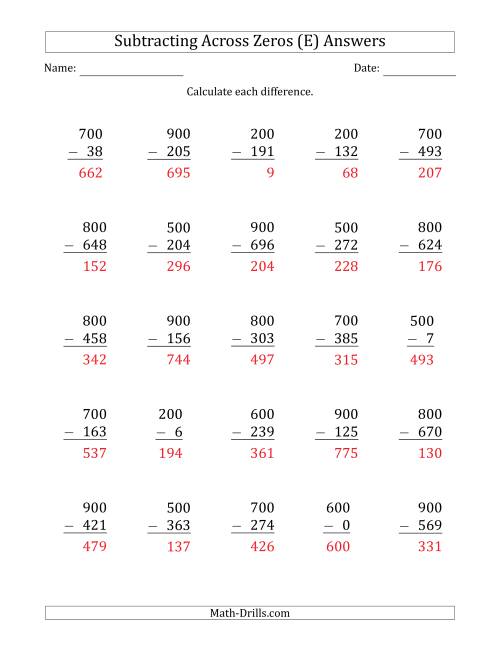 The Subtracting Across Zeros from Multiples of 100 (E) Math Worksheet Page 2