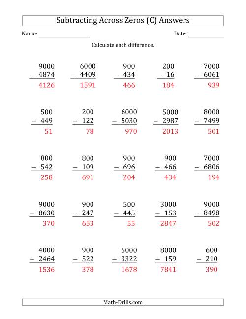 Subtracting Across Zeros from Multiples of 100 and 1000 (C)