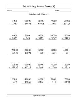 Subtracting Across Zeros from Multiples of 1000 and 10000