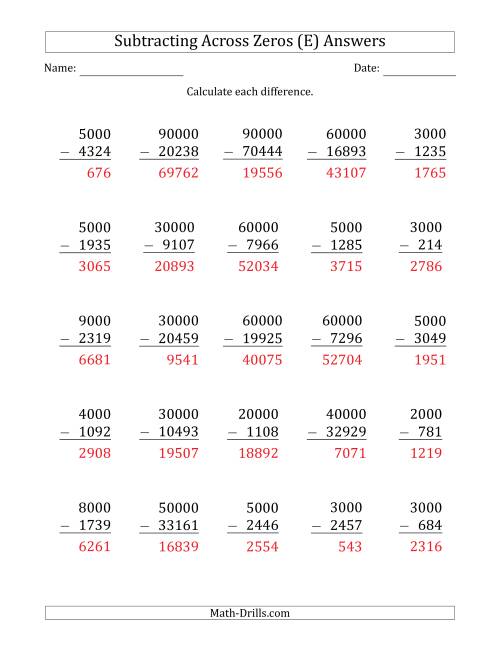 The Subtracting Across Zeros from Multiples of 1000 and 10000 (E) Math Worksheet Page 2