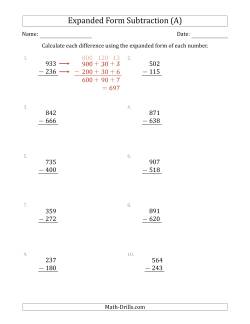 3-Digit Expanded Form Subtraction