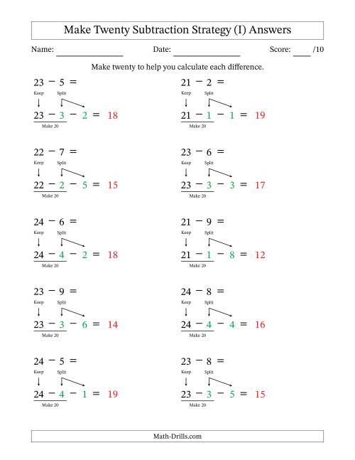 The Make Twenty Subtraction Strategy (I) Math Worksheet Page 2