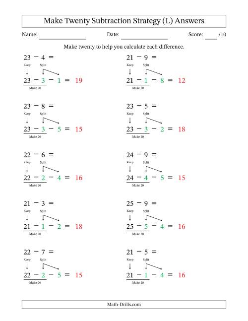 The Make Twenty Subtraction Strategy (L) Math Worksheet Page 2