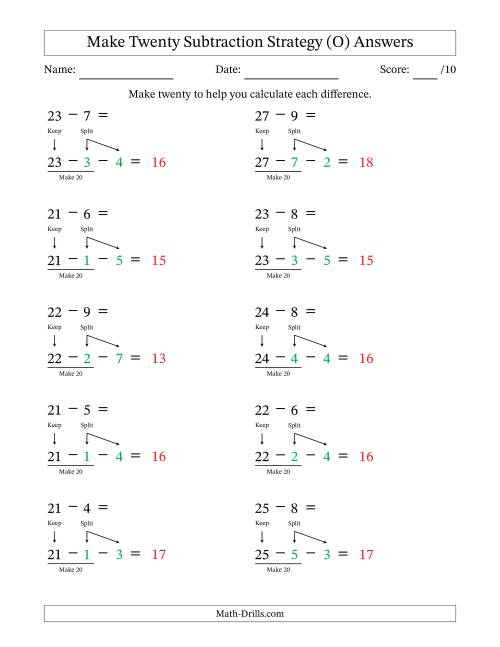 The Make Twenty Subtraction Strategy (O) Math Worksheet Page 2