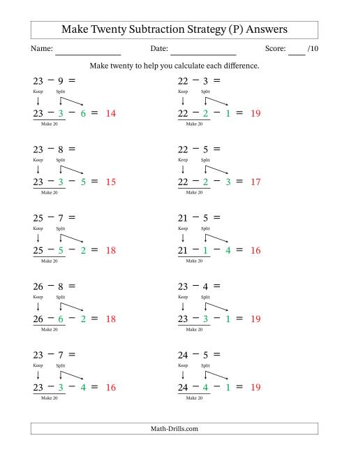 The Make Twenty Subtraction Strategy (P) Math Worksheet Page 2
