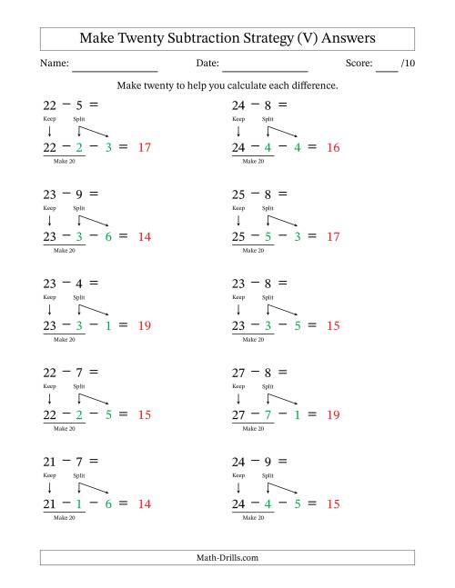 The Make Twenty Subtraction Strategy (V) Math Worksheet Page 2