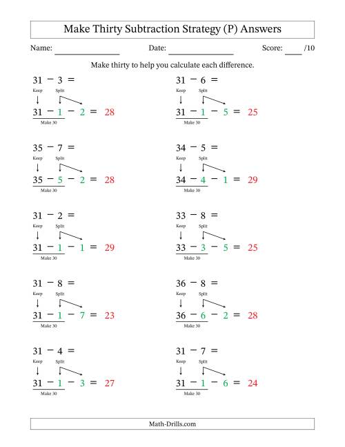 The Make Thirty Subtraction Strategy (P) Math Worksheet Page 2