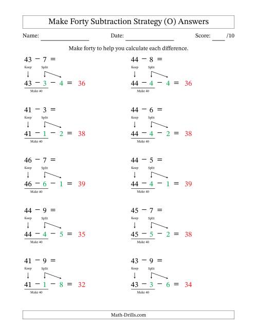 The Make Forty Subtraction Strategy (O) Math Worksheet Page 2