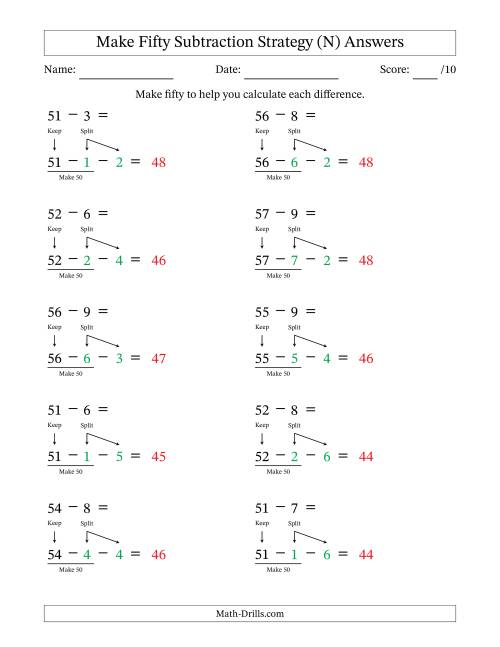 The Make Fifty Subtraction Strategy (N) Math Worksheet Page 2