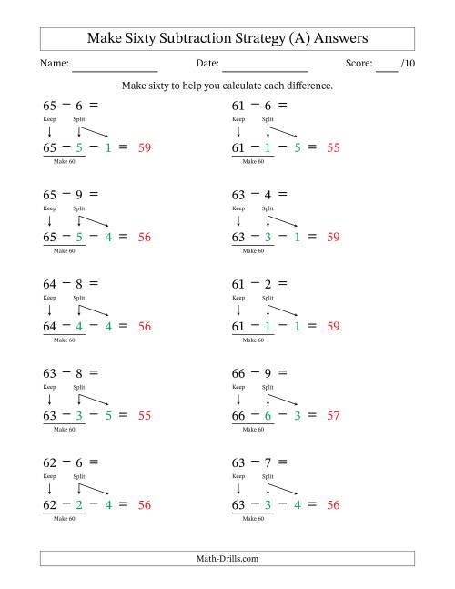 The Make Sixty Subtraction Strategy (A) Math Worksheet Page 2
