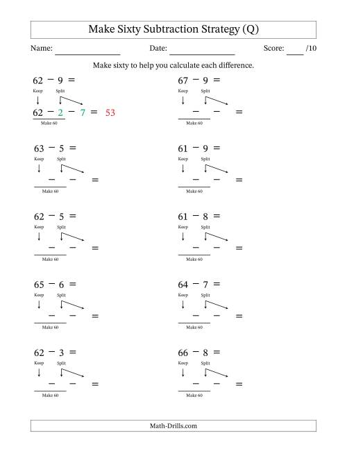 The Make Sixty Subtraction Strategy (Q) Math Worksheet