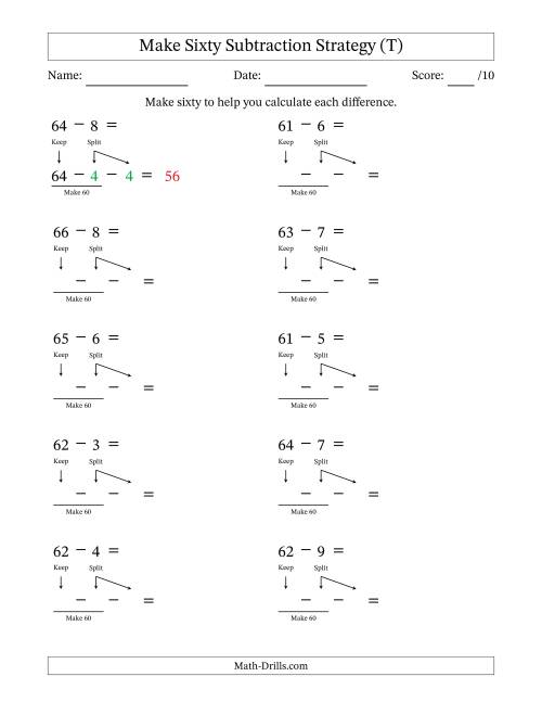 The Make Sixty Subtraction Strategy (T) Math Worksheet