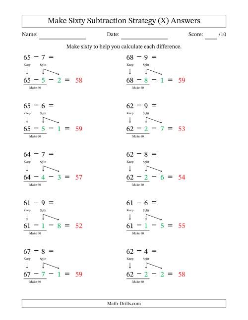 The Make Sixty Subtraction Strategy (X) Math Worksheet Page 2