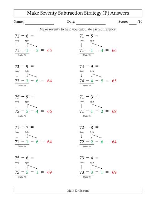 The Make Seventy Subtraction Strategy (F) Math Worksheet Page 2