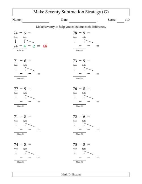 The Make Seventy Subtraction Strategy (G) Math Worksheet