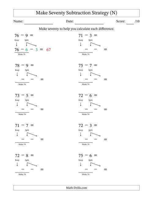 The Make Seventy Subtraction Strategy (N) Math Worksheet