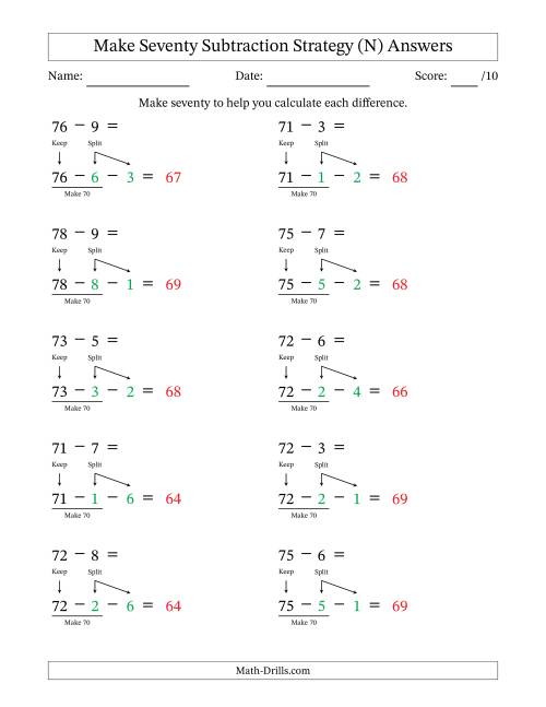 The Make Seventy Subtraction Strategy (N) Math Worksheet Page 2