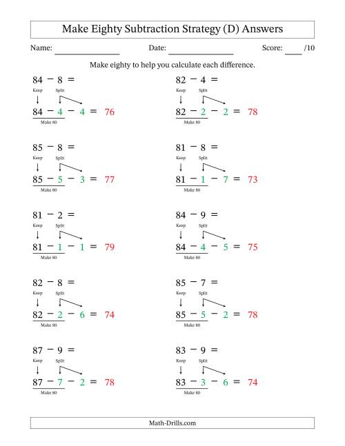 The Make Eighty Subtraction Strategy (D) Math Worksheet Page 2