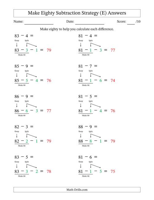 The Make Eighty Subtraction Strategy (E) Math Worksheet Page 2
