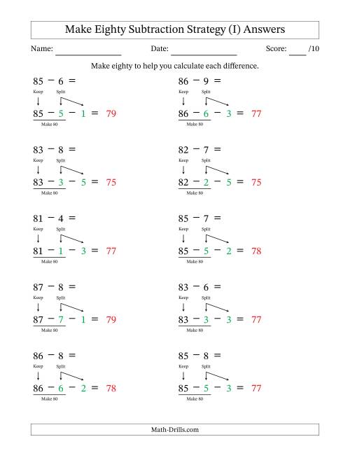 The Make Eighty Subtraction Strategy (I) Math Worksheet Page 2