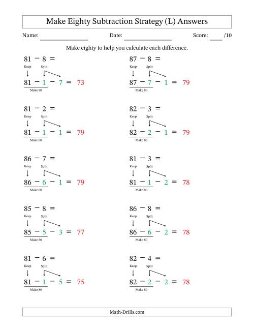 The Make Eighty Subtraction Strategy (L) Math Worksheet Page 2