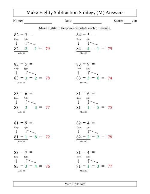 The Make Eighty Subtraction Strategy (M) Math Worksheet Page 2