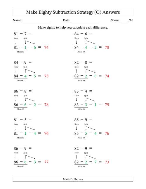 The Make Eighty Subtraction Strategy (O) Math Worksheet Page 2