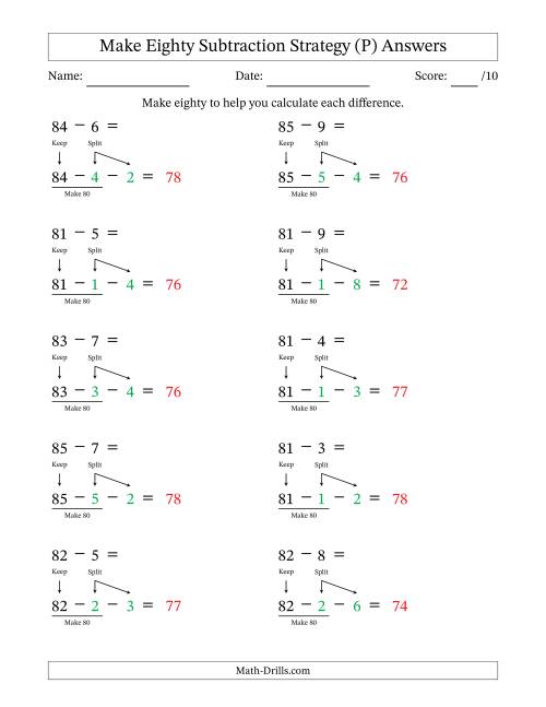 The Make Eighty Subtraction Strategy (P) Math Worksheet Page 2