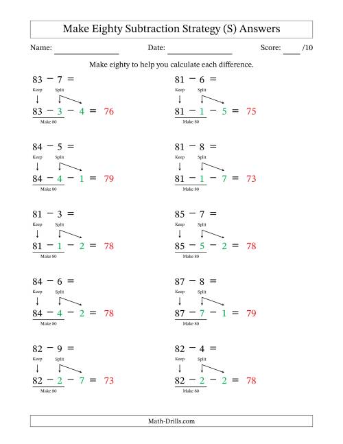 The Make Eighty Subtraction Strategy (S) Math Worksheet Page 2