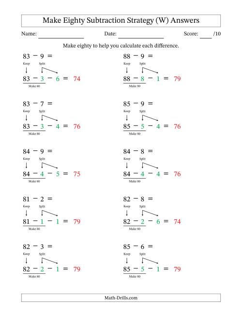 The Make Eighty Subtraction Strategy (W) Math Worksheet Page 2