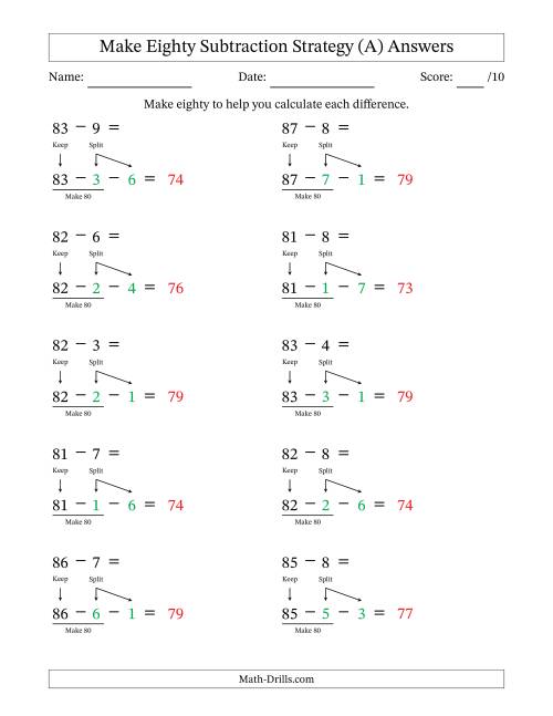 The Make Eighty Subtraction Strategy (All) Math Worksheet Page 2