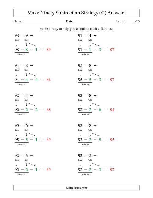 The Make Ninety Subtraction Strategy (C) Math Worksheet Page 2