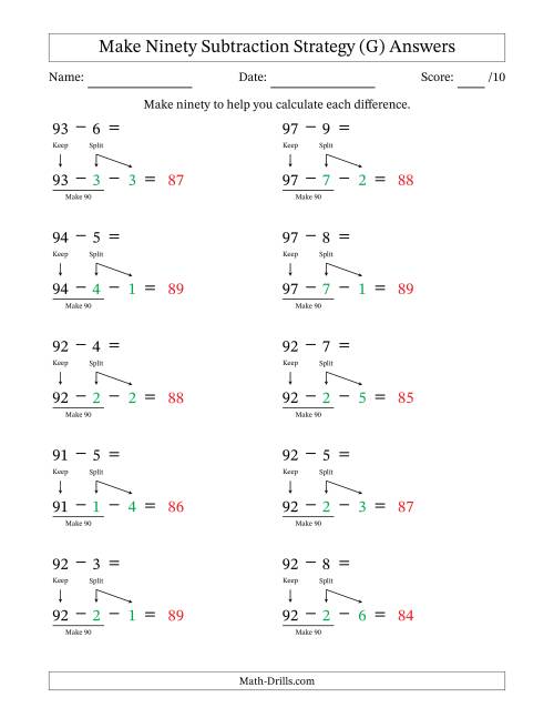 The Make Ninety Subtraction Strategy (G) Math Worksheet Page 2