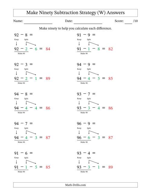 The Make Ninety Subtraction Strategy (W) Math Worksheet Page 2