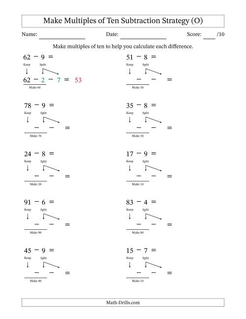 The Make Multiples of Ten Subtraction Strategy (O) Math Worksheet