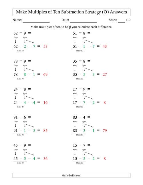 The Make Multiples of Ten Subtraction Strategy (O) Math Worksheet Page 2
