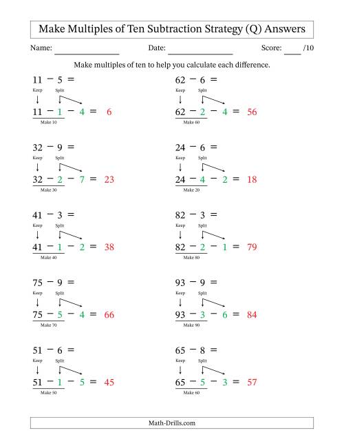 The Make Multiples of Ten Subtraction Strategy (Q) Math Worksheet Page 2