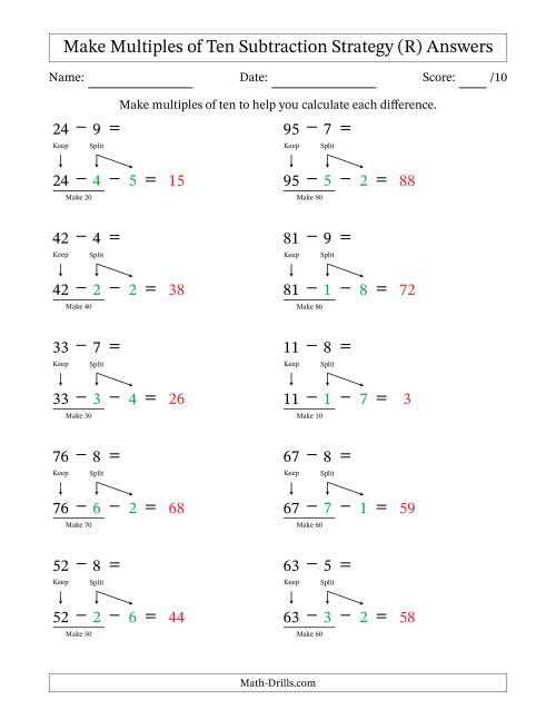 The Make Multiples of Ten Subtraction Strategy (R) Math Worksheet Page 2