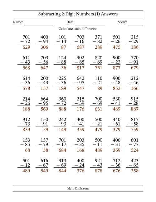 Subtracting 2-Digit Numbers with All Regrouping (I)