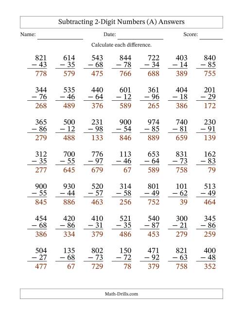 subtracting 2 digit numbers with all regrouping all