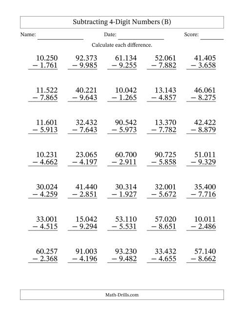 Subtracting 4-Digit Numbers With All Regrouping With Period-Separated ...