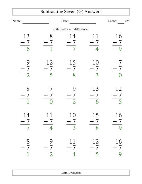 25 Subtracting Sevens Questions (G)